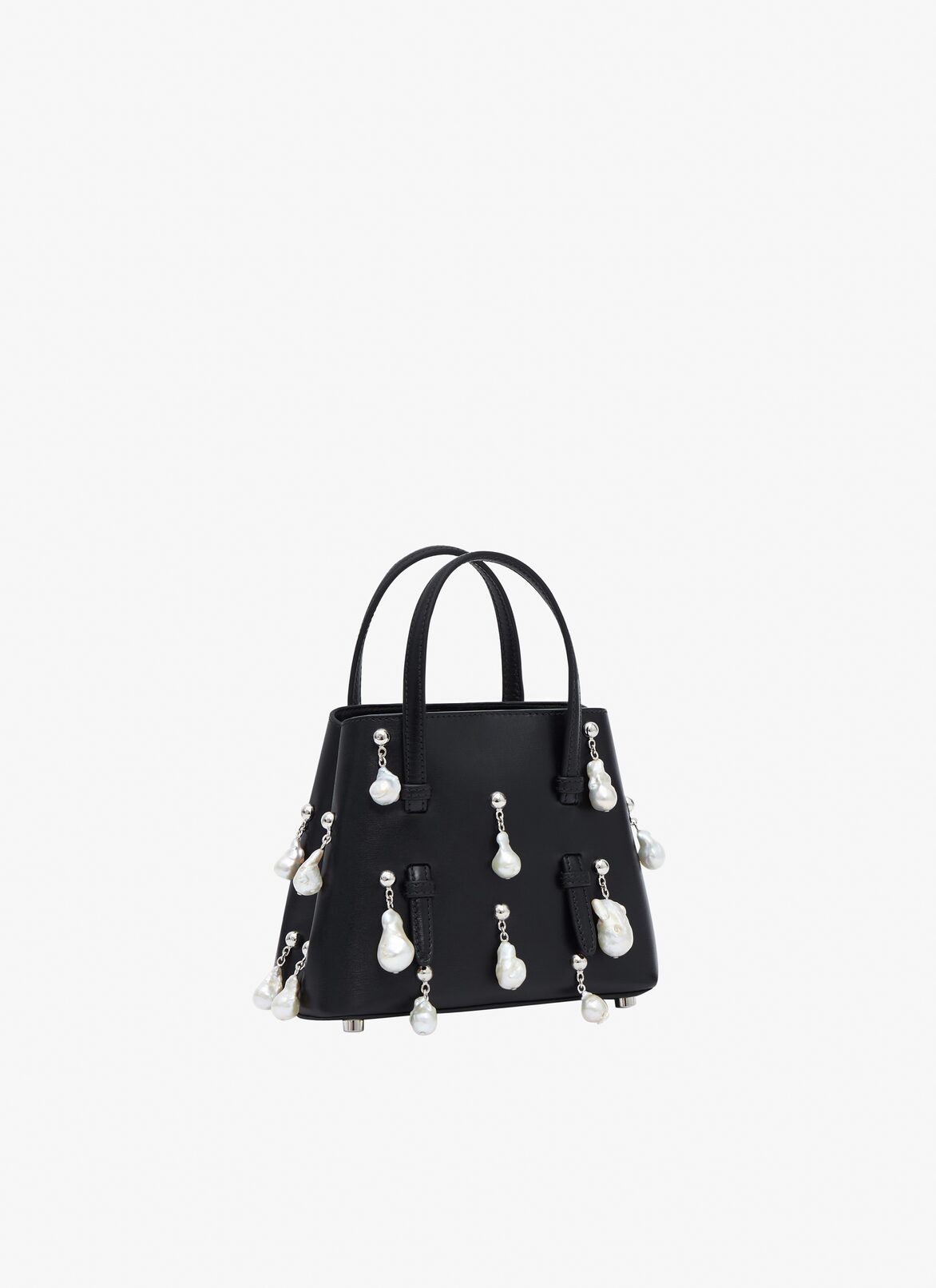 Mina 16 bag in lux calfskin with natural pearls ALAÏA BLACK MINA 16 BAG IN LUX CALFSKIN WITH NATURAL PEARLS